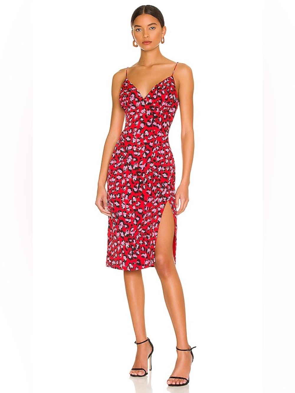 Revolve NWT More To Come Anika Midi Dress Red Leopard Print Small